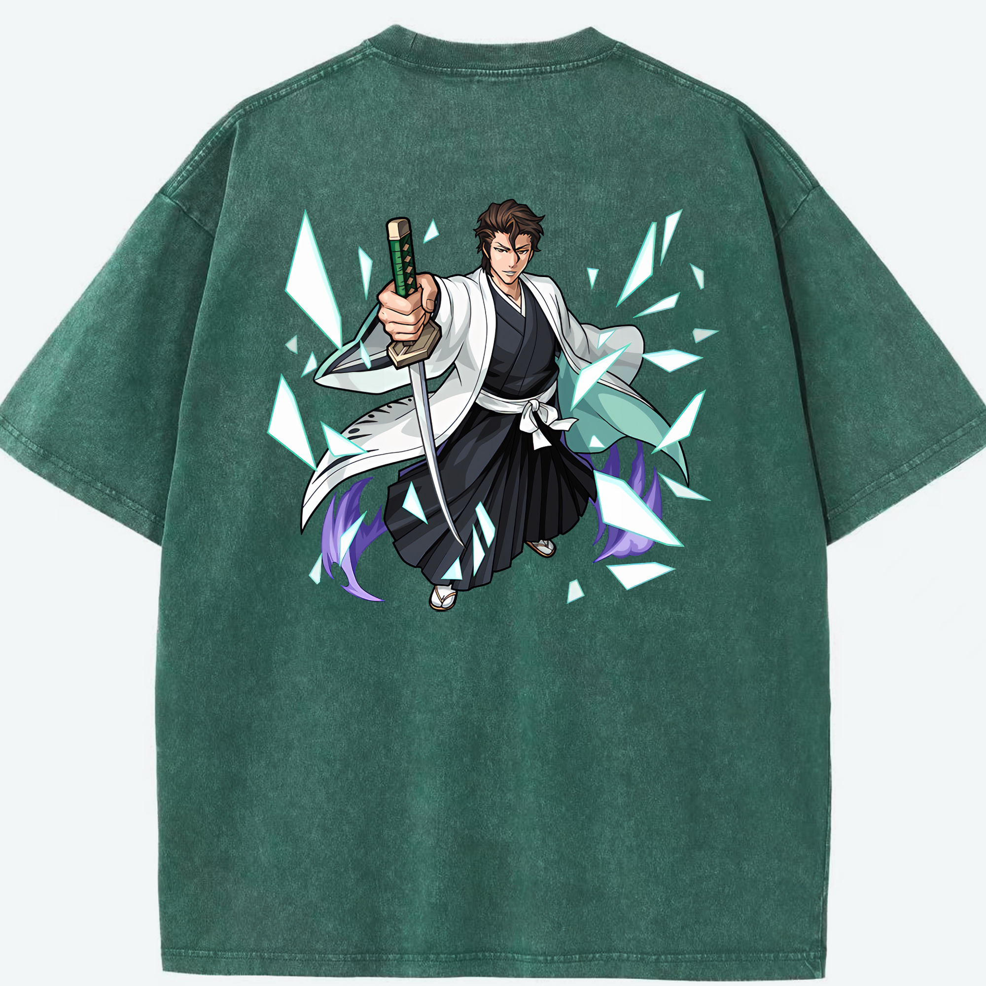 （画像用） ブリーチ 藍染 惣右介（あいぜん そうすけ） BLEACH Aizen Sousuke 綿100% ヴィンテージ風 半袖Tシャツ（背面プリント）